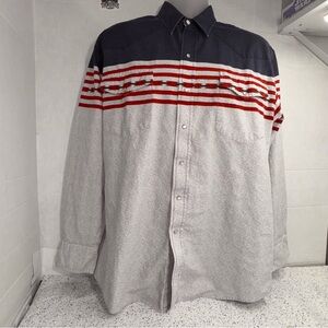 Roper vintage men’s ‘90’s Country Gray and Red Western Rodeo Long Sleeve Shirt
